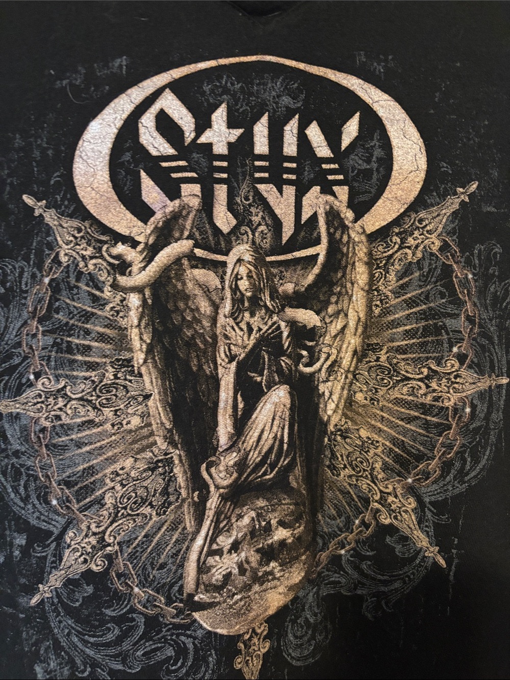 Styx Tour Shirt Black Short Sleeve V‑Neck Tee with Gold Graphic - Picture 2 of 6